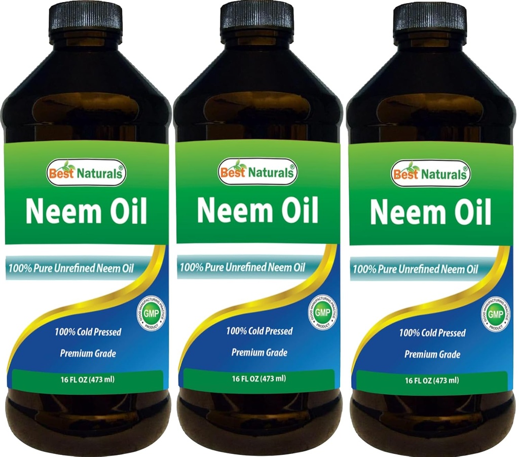 Cele mai bune naturale 100% ulei pur Neem, 100% presat rece și nerafinat - 16 OZ (3 sticle)