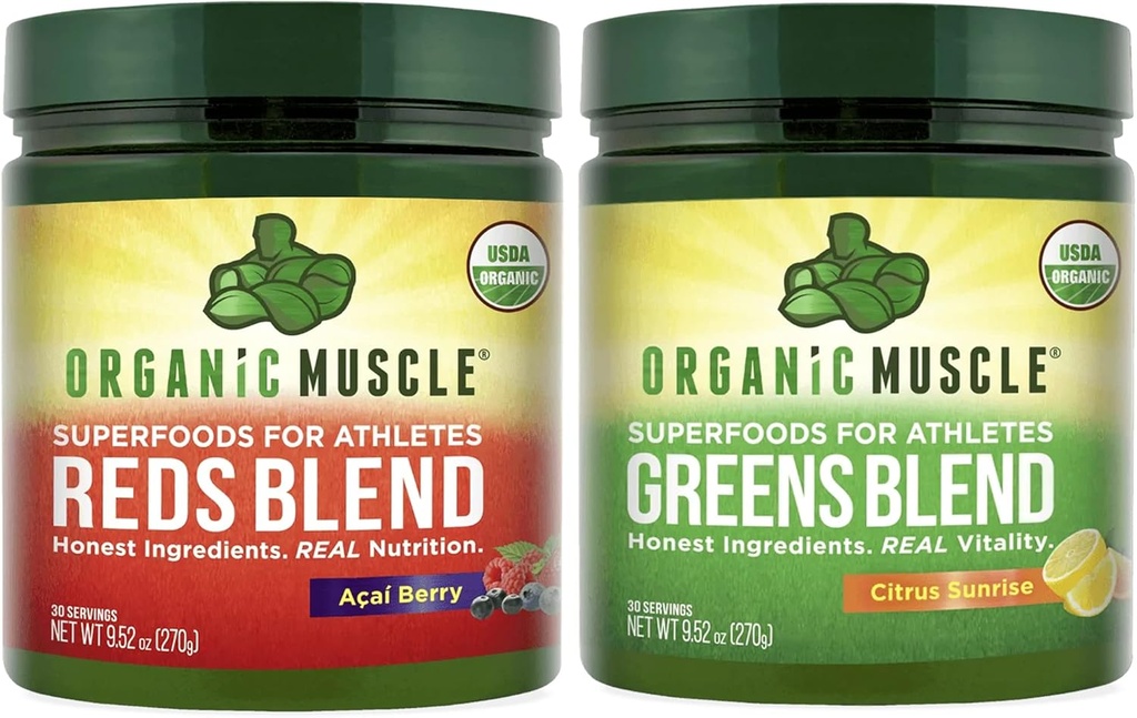 Muşchi Organic Vegan Verzi şi Roşii Superfood Pulbere - USDA Organic & Plant Red Juice & Green Juice Powder Bundle for Energy, Focus, Digestion & Immune System - Non OMG 30 Servings