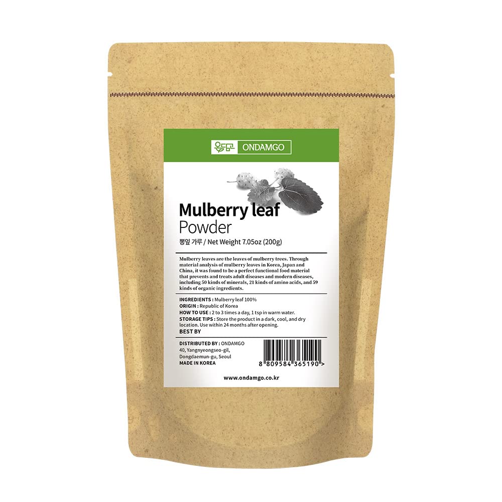 Coreeană Mulberry Leaf Powder 200g Herb Super Food Supliment 7.05 Fl Oz Fibers naturale pentru Smoothie, băuturi, Vegan Friendly (Mulberry Leaf Powder)