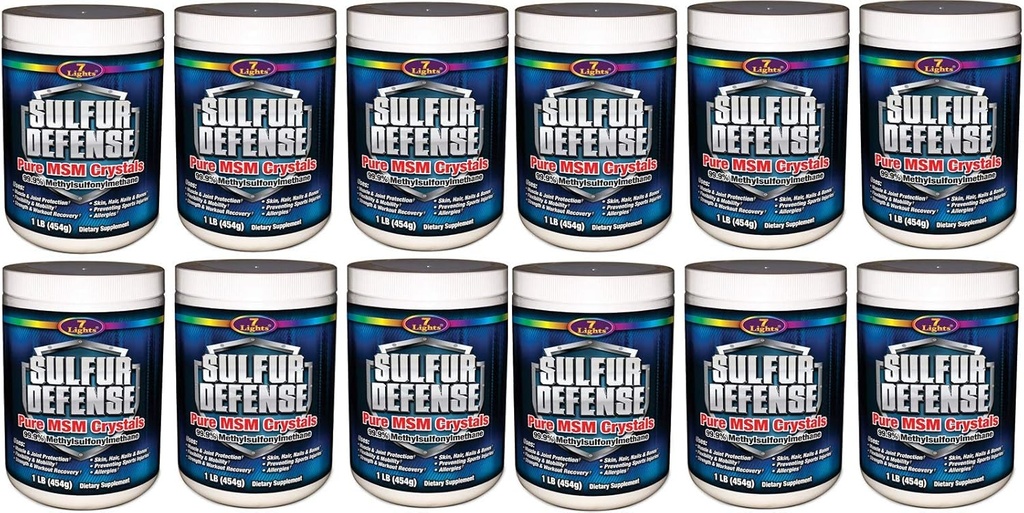 7 Lights Sulf Defense, Pure 99,9% MSM (Metilsulfonilmetan) Cristale, 1 Lire, Case Pack de 12