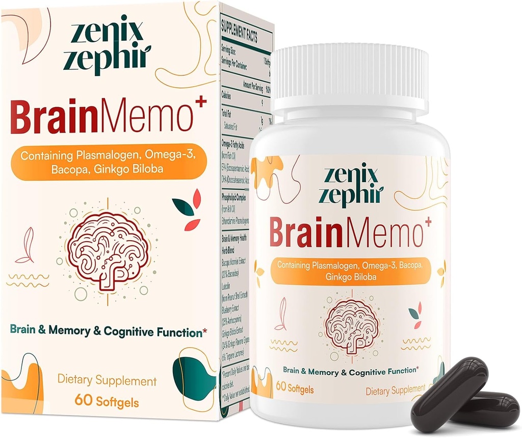 Suplimente pentru creier de memorie și focalizare - Complex fosforolipid cu Omega-3,Plasmalogens pentru performanță cognitivă și îmbunătățire focalizare - non-GMO, 60 zile