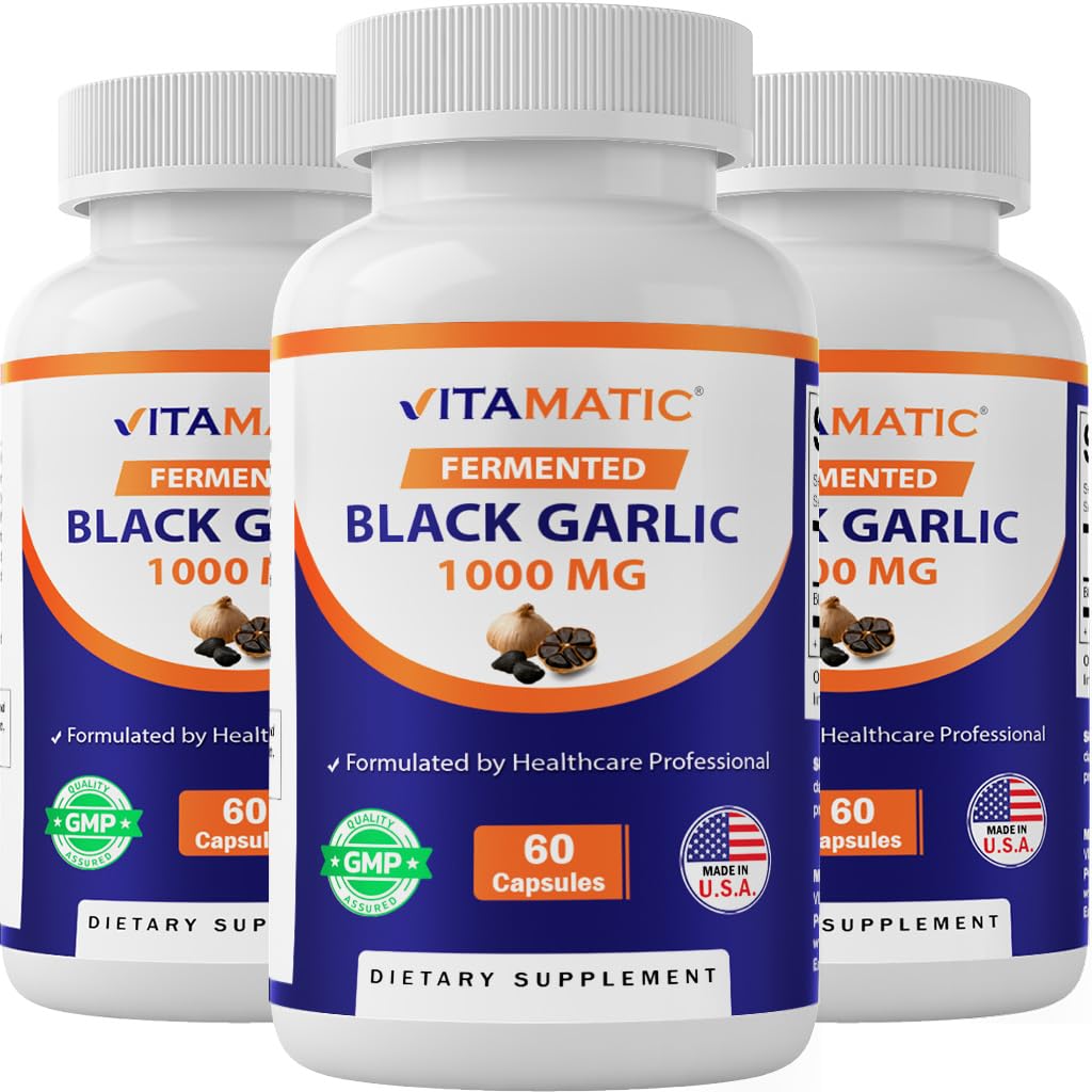 Vitamatic 3 ambalaj Fermentat extract de usturoi negru 1000 mg 60 capsule - non-GMO, gluten liber - (total 180 capsule)