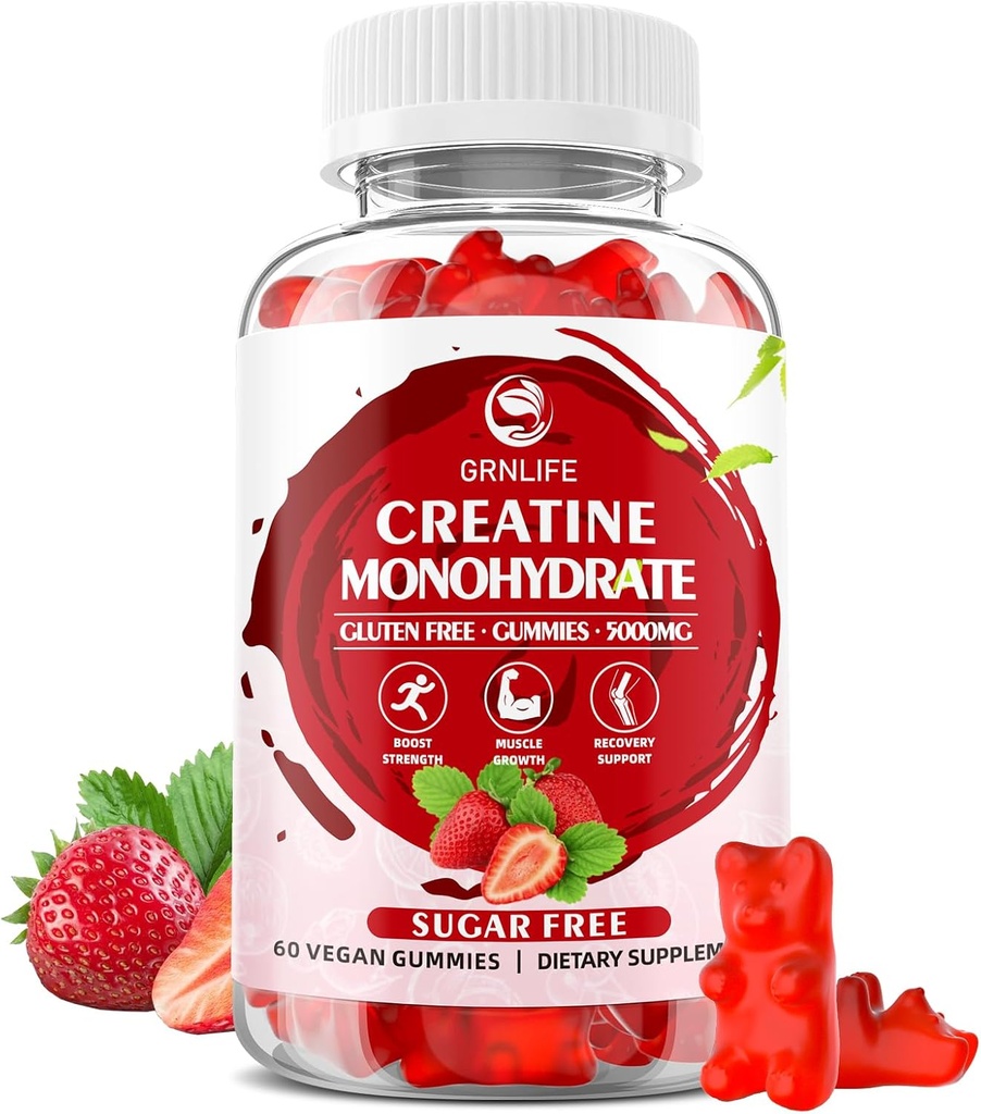 Creatine Monohidrat Gume pentru bărbaţi şi femei, Masticuri Creatina Monohidrat pentru forţă musculară, Musculare Constructor, Energie Boost, Zahăr gratuit, Vegan, Strawberry Flavor-60 Conte