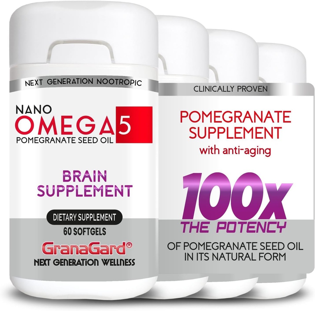 Clinic dovedit (4-Month Supply) Suplimente cerebrale cu anti imbatranire, pastile de memorie, Omega 5 Pomegranate Supliment, 4 sticle 60ct Fiecare