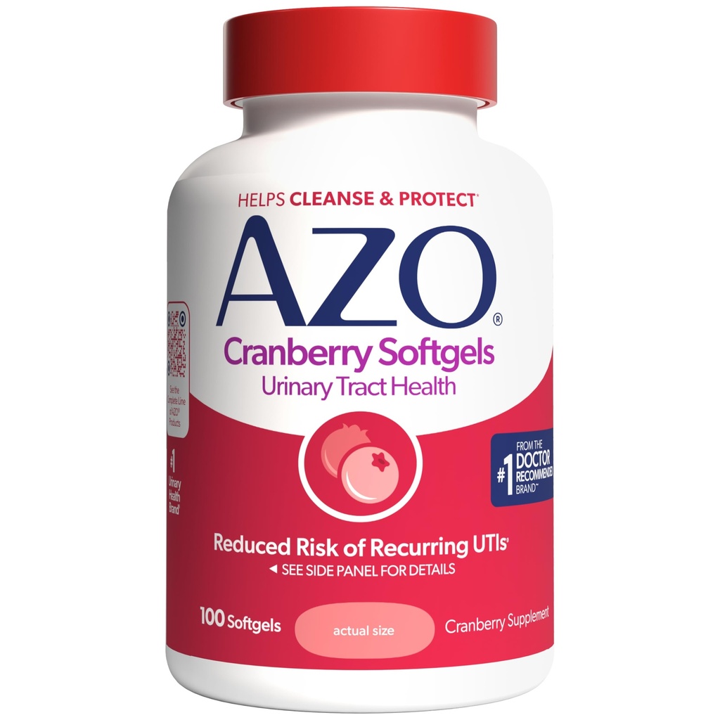 AZO Cranberry Supliment, Made with concentrated Whole Fruit Cranberry Powder to Help Cleanse and Protect the urinar Tract*, Sugar Free Cranberry Pills, Non-GMO, 100 Softgels