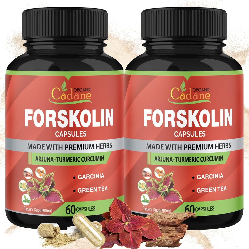 Cadane 2 Packs Forskolin Suplimente Capsule & Turmeric, Arjuna, Garcinia Cambogia, Ceai Verde - Puterea maxima Coleus Forskohlii Extract - Suport Sistemul imunitar - 4 luni de aprovizionare