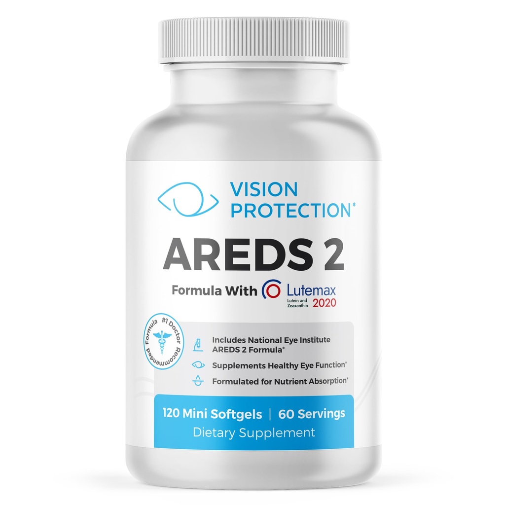 AREDS 2 Eye Vitamina si Suplimentul mineral pentru sanatatea oculara, Lutemax 2020 cu Institutul Ochilor Naturali AREDS 2 Ingrediente de studiu Lutein, Vitamina C, & Zeaxantină, 120 Mini Softgels