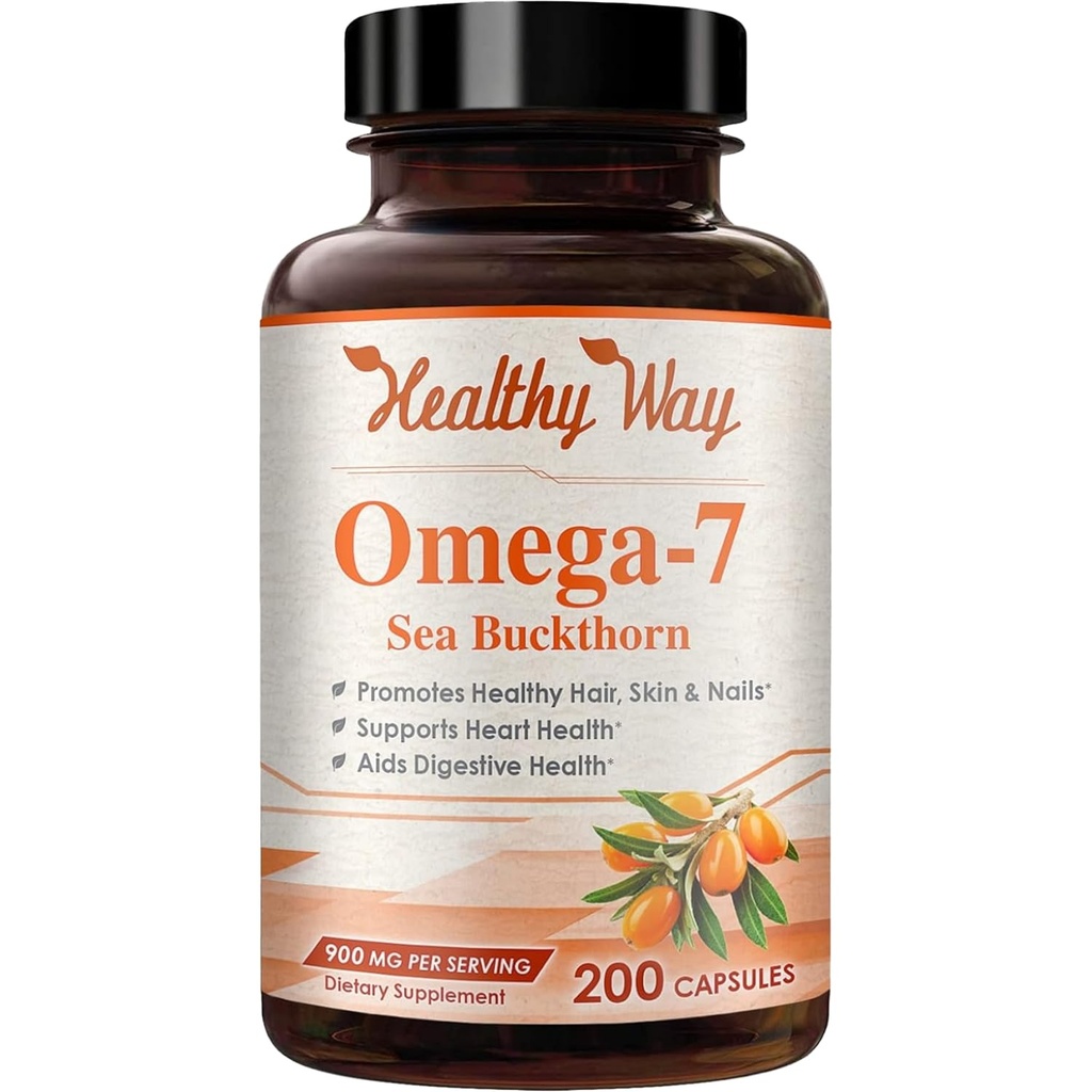 Omega 7 Acid gras 200 Capsule 900mg Natural Sea Buckthorn ulei, NON-GMO SUA Made