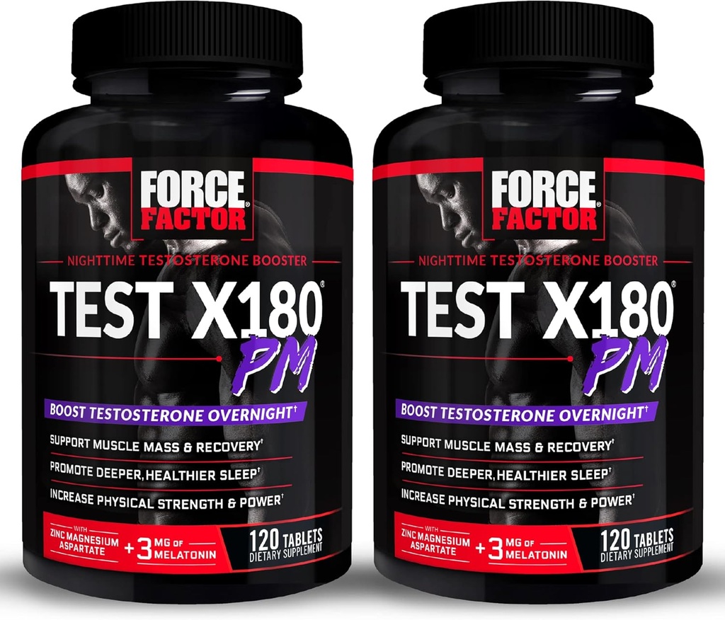 Force FACTOR Test X180 PM, 2-Pachet, Testosteron Booster pentru bărbați, Overnight Testosteron Supliment pentru a construi musculare, crește puterea, și de a promova somn mai adânc, mai sănătos și recuperare, 240 comprimate