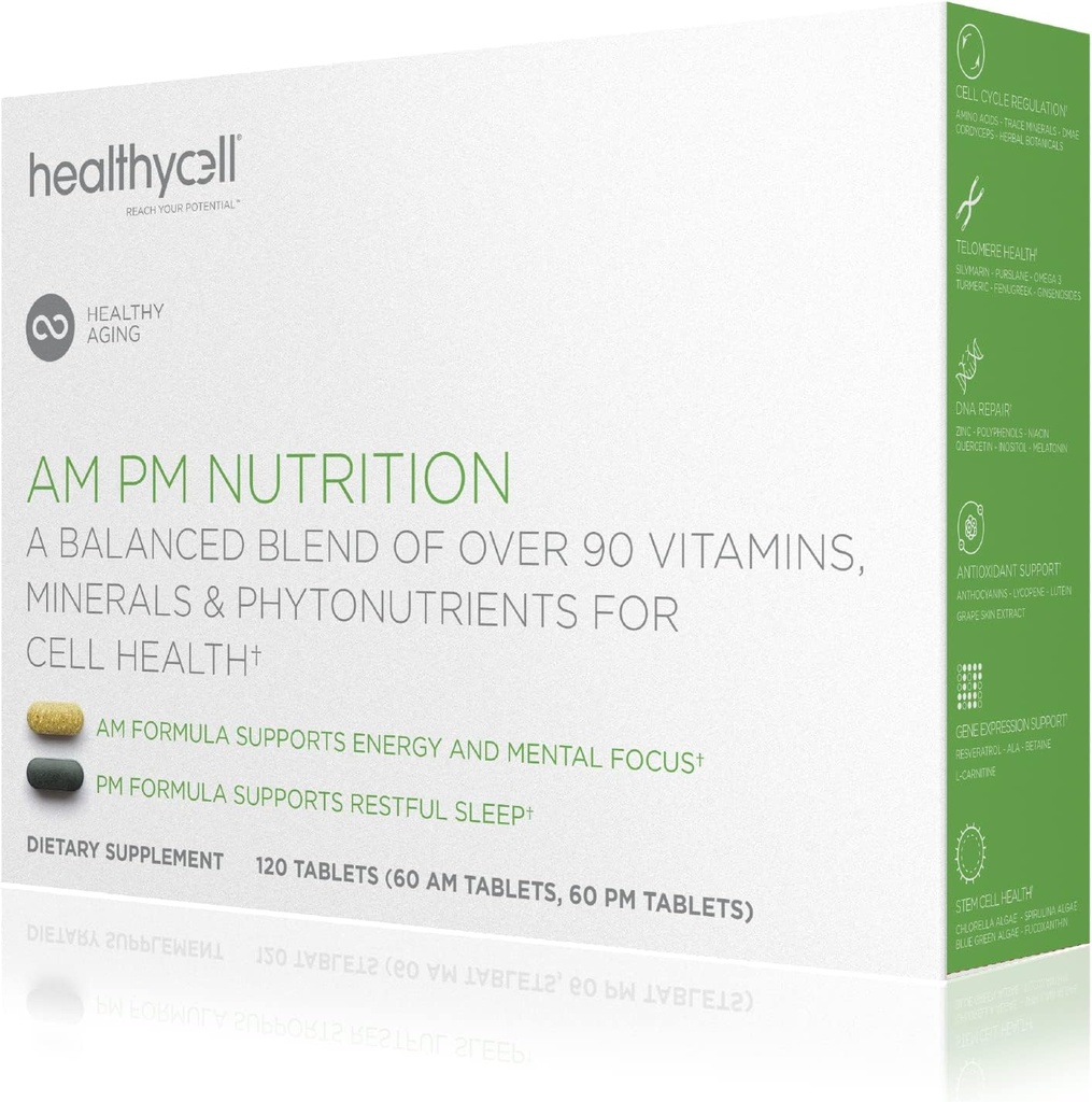 HealthyCell AM PM Nutriţie pentru zi şi noapte - Amestec de 90 Vitamine, Minerale, Probiotice şi Nutrienţi sprijină sănătatea generală, energie, focalizare şi somn - Multivitamine naturale pentru bărbaţi şi femei - 30 Serviri