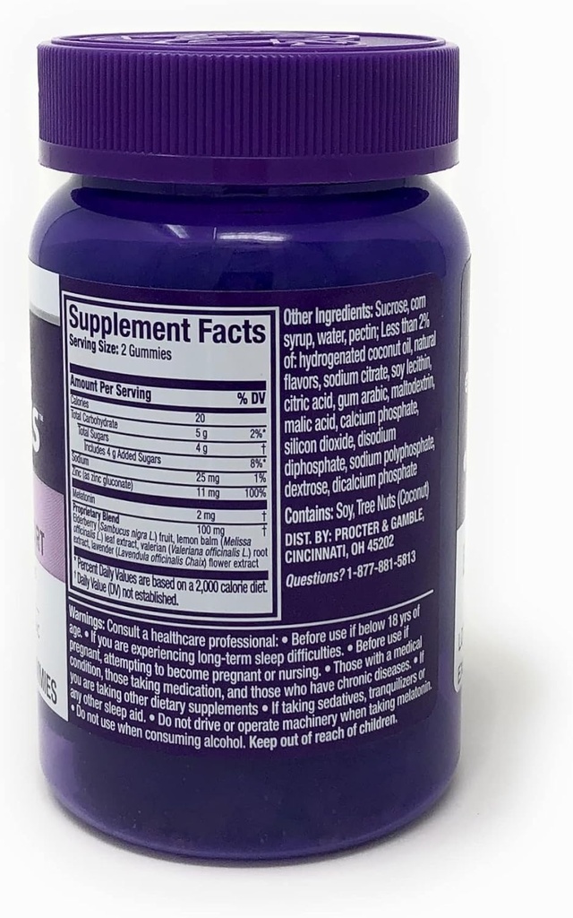 Vicks ZzzQuil Pure Zzzs Sleep + Immune Support Gummies cu Melatonină, Elderberry & Zinc, 42 ct, 0.42 lire sterline