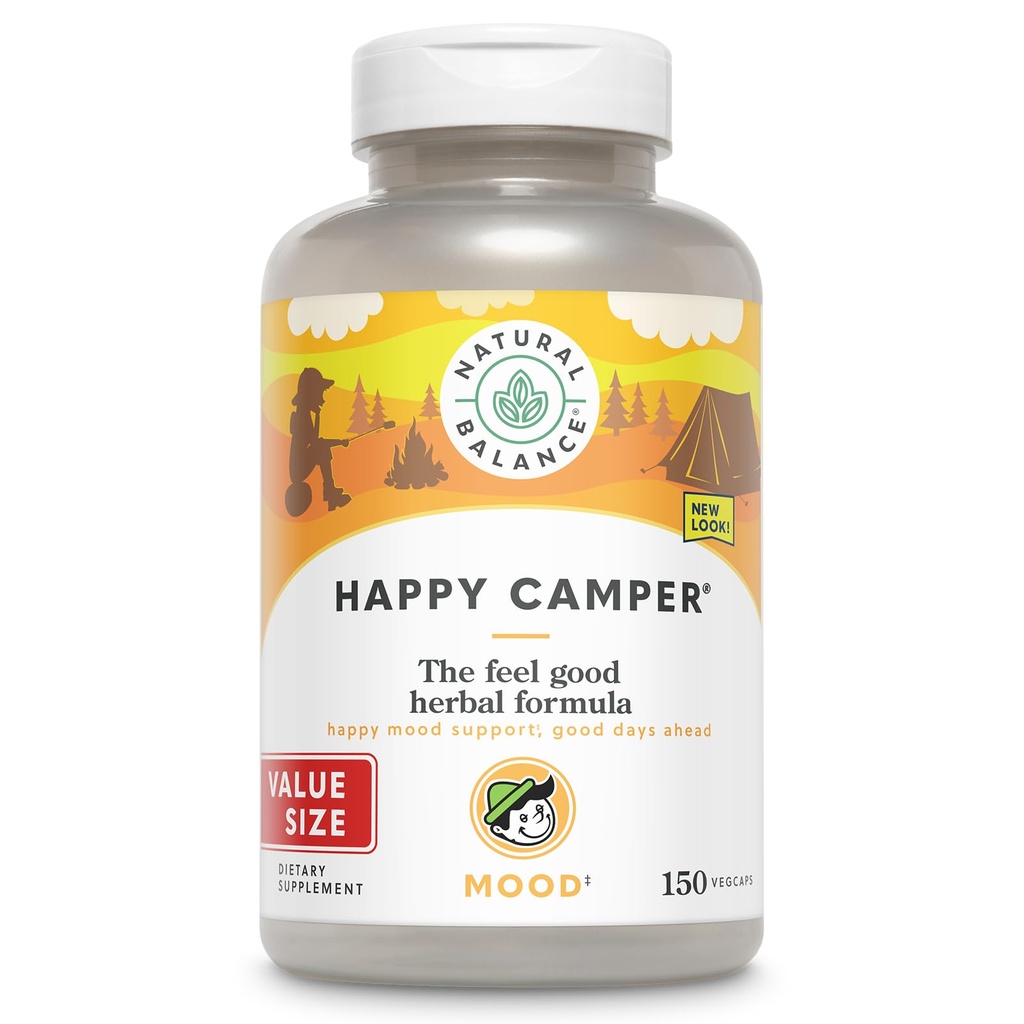 Echilibrul natural Camper fericit - Simțiți-vă bine Suplimentul de suport pentru starea de spirit - Gotu Kola, Floare Pasiune, și capsule Kava - 60 de zile de garanție - 75 Serviri, 150 VegCaps