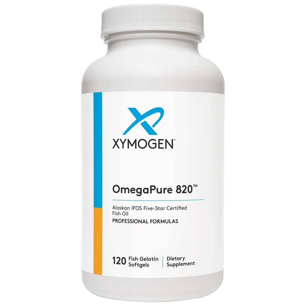 XYMOGEN OmegaPure 820 - International Fish Oil Standards (IFOS) Five-Star Certified Fish Oil - DHA EPA Omega-3 Supliment pentru Cardical + Suport Cognitiv (120 Small Softgels)