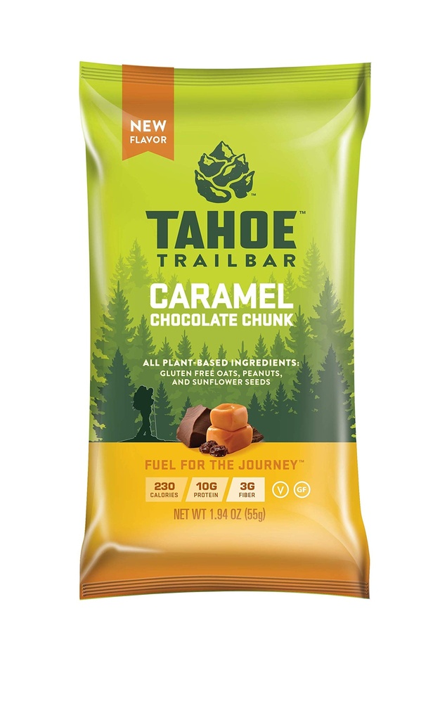 Tahoe Trail Bar, Plant-Based Natural Energy Bar (1,94 Ounce Proteine Bar, 12 Count) Proteine ridicate non-GMO, Gluten gratuit, Vegan Sanatos gustari - Caramel Ciocolata Chunk