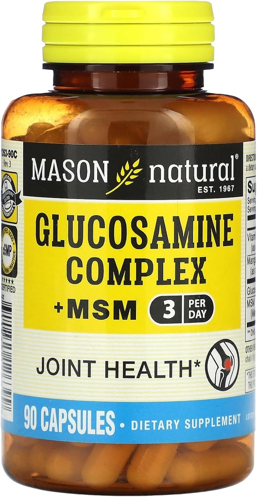 MASON NATURAL Glucosamine Complex Plus MSM cu vitamina C - Susţine sănătatea comună, flexibilitate îmbunătăţită şi mobilitate, 90 capsule