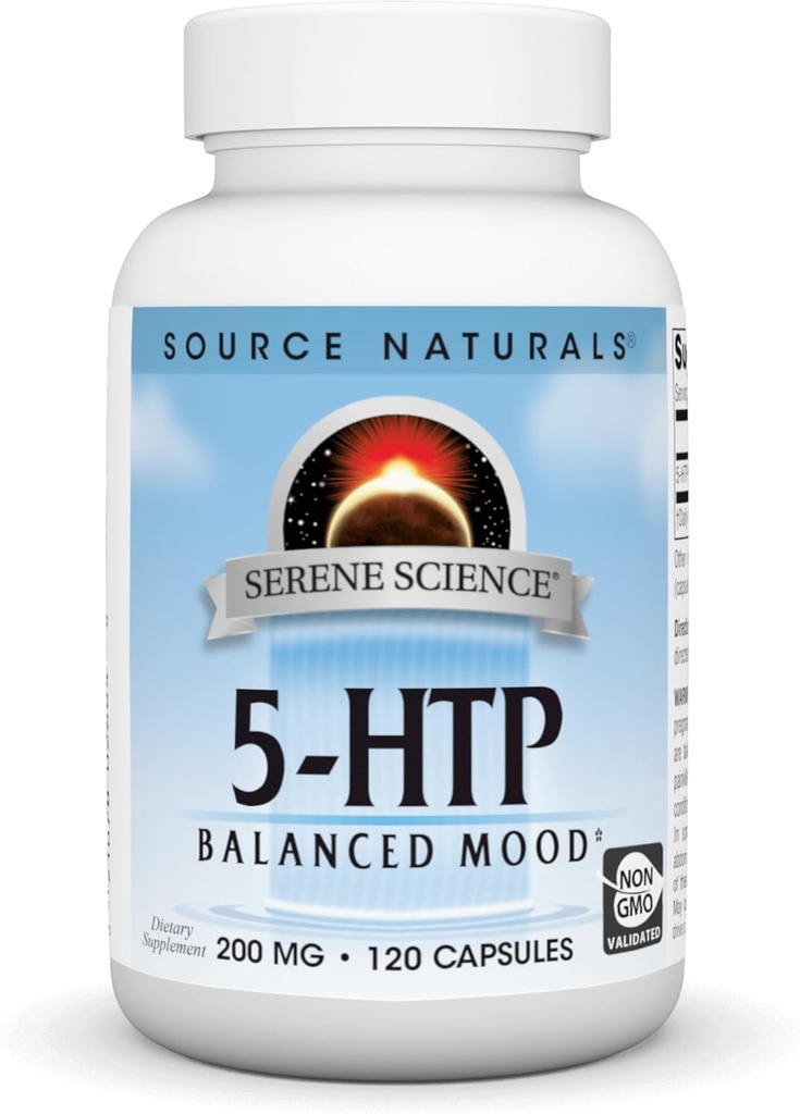Sursa Naturals Serene Science 5-HTP, Echilibrat Mood*, Non-GMO Dietary Supplement, 200 mg - 120 Capsule