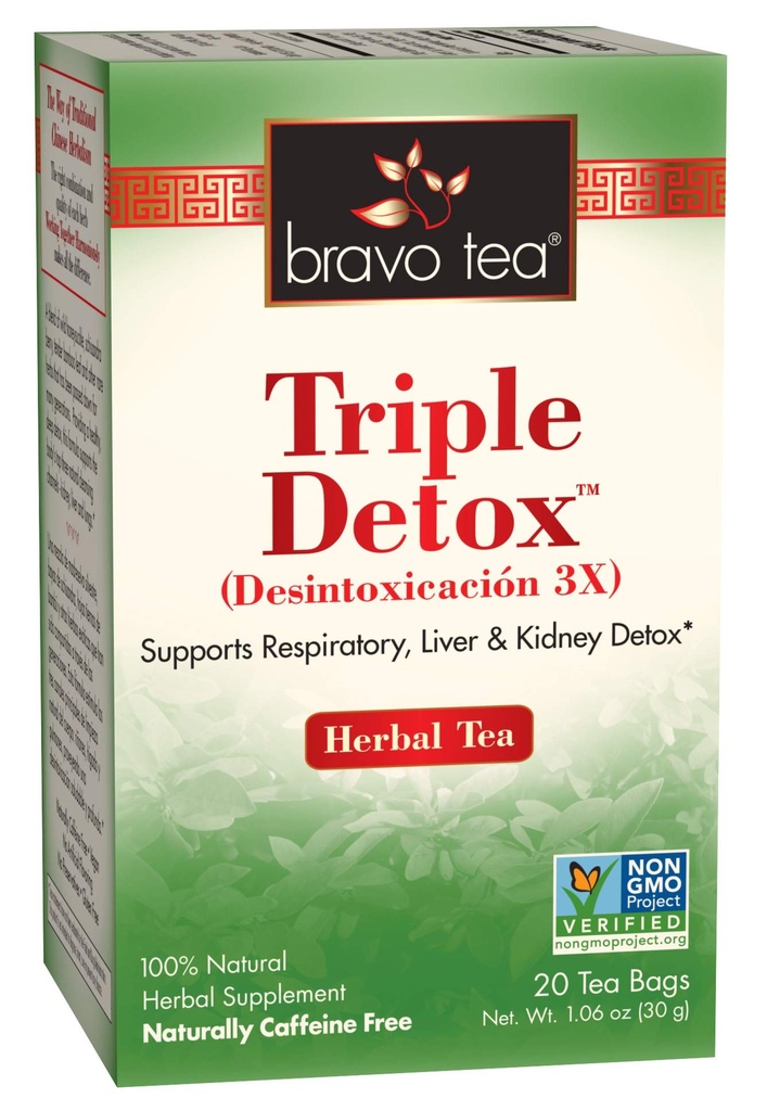 Bravo Ceai Triple Detox Herbal Ceai Cafeina gratuit, 20 Ceai Bags