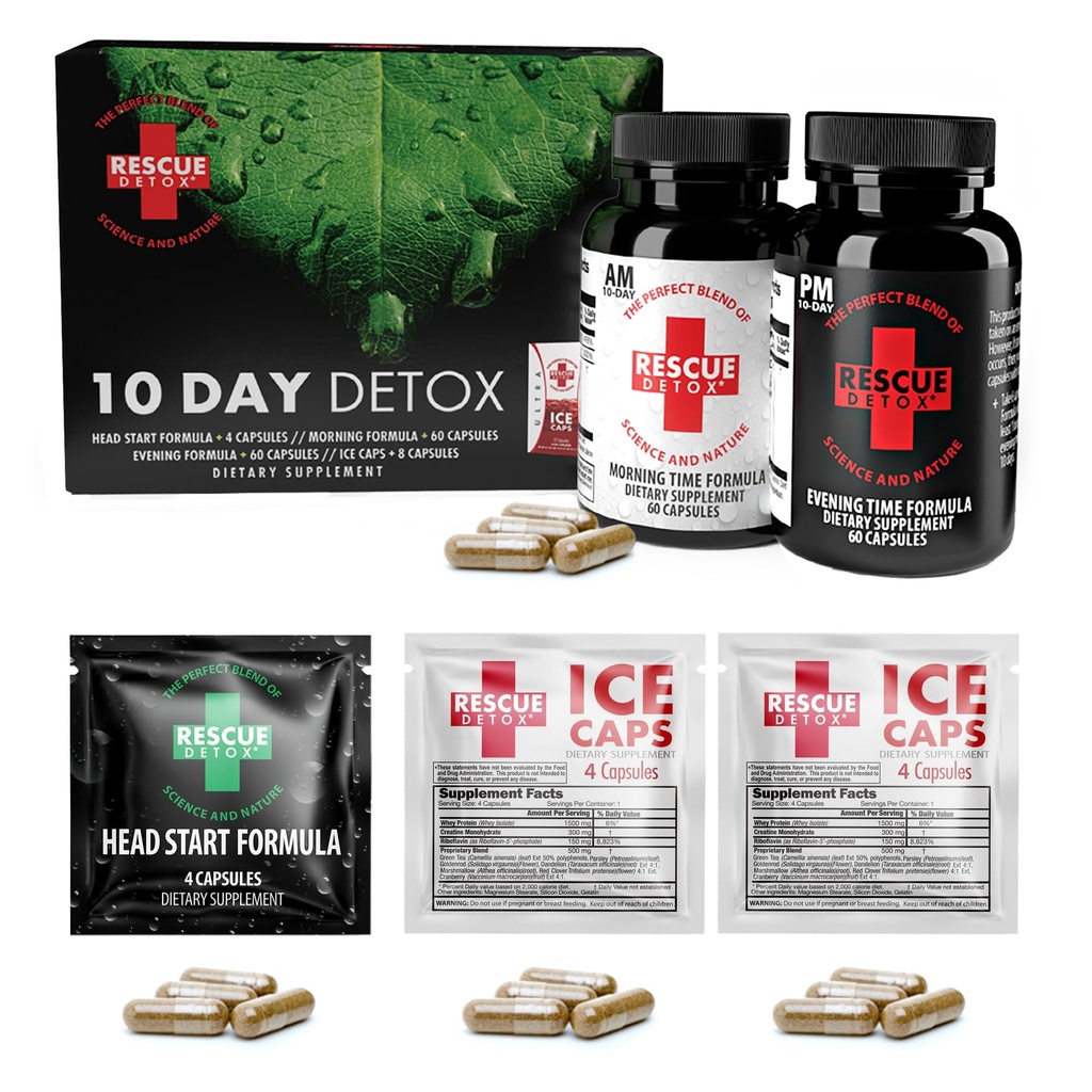 Rescue Detoxifiere 10 zile Kit permanent de dezintoxicare - 132ct capsule 