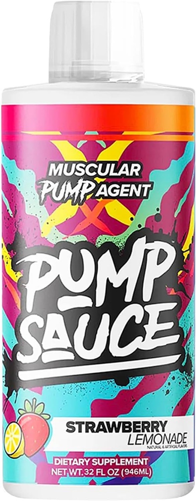 Pump Sauce Pre-Workout - 32 oz, căpșuni Limonadă, Fără Cafeină, Spectrul complet lichid, Gluten gratuit, Vegan, Zero Zahăr