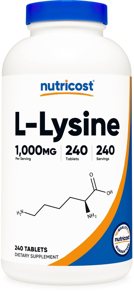 Nutricost L-Lysine 1000mg, 240 comprimate - Gluten gratuit, non-GMO, și Vegetarian Friendly