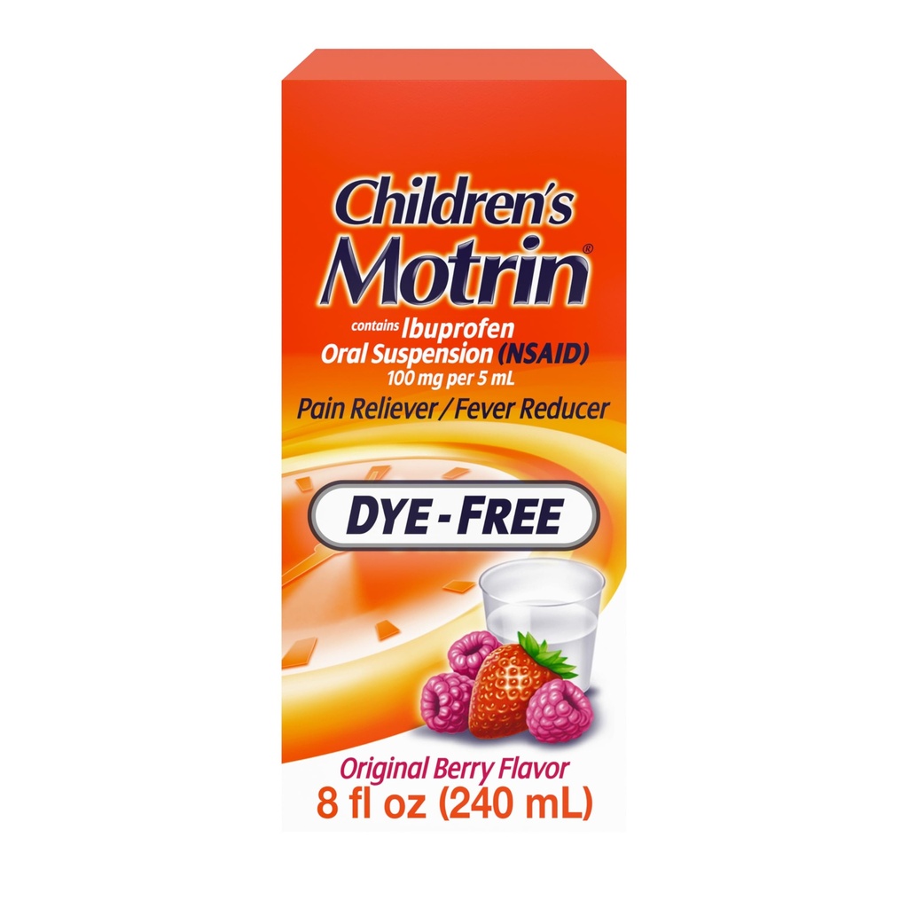 Copii Motrin suspensie orală 100mg Ibuprofen Medicina, AINS Reductor febră & durere Reliever pentru dureri minore Dureri și dureri cauzate de răceală & gripa, Die gratuit, alcool-liber, Berry aroma, 8 fl. oz