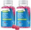Vitamina D3 Gumiile pentru adulţi şi adolescenţi - 3000 UI, 75mcg, Rezistenţă suplimentară - Sănătatea articulară şi musculară, Boost imunitar - Gume de vitamina D mestec - Vegetarian, Gelatină fără gust - Guma de mestecat cu aromă de berry