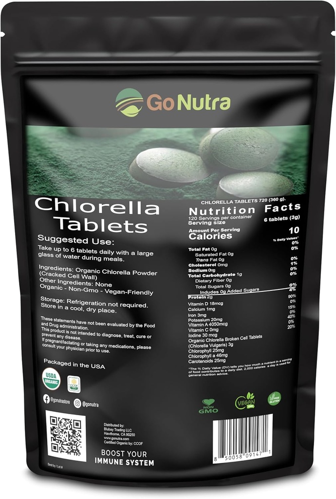 Organic Chlorella tablete Celula ruptă, 3000 mg Per Serving,1000 tablete - Superalimente bogate în minerale, vitamine, clorofila, aminoacizi, acizi grasi, fibre si proteine, non-GMO & Vegan prietenos