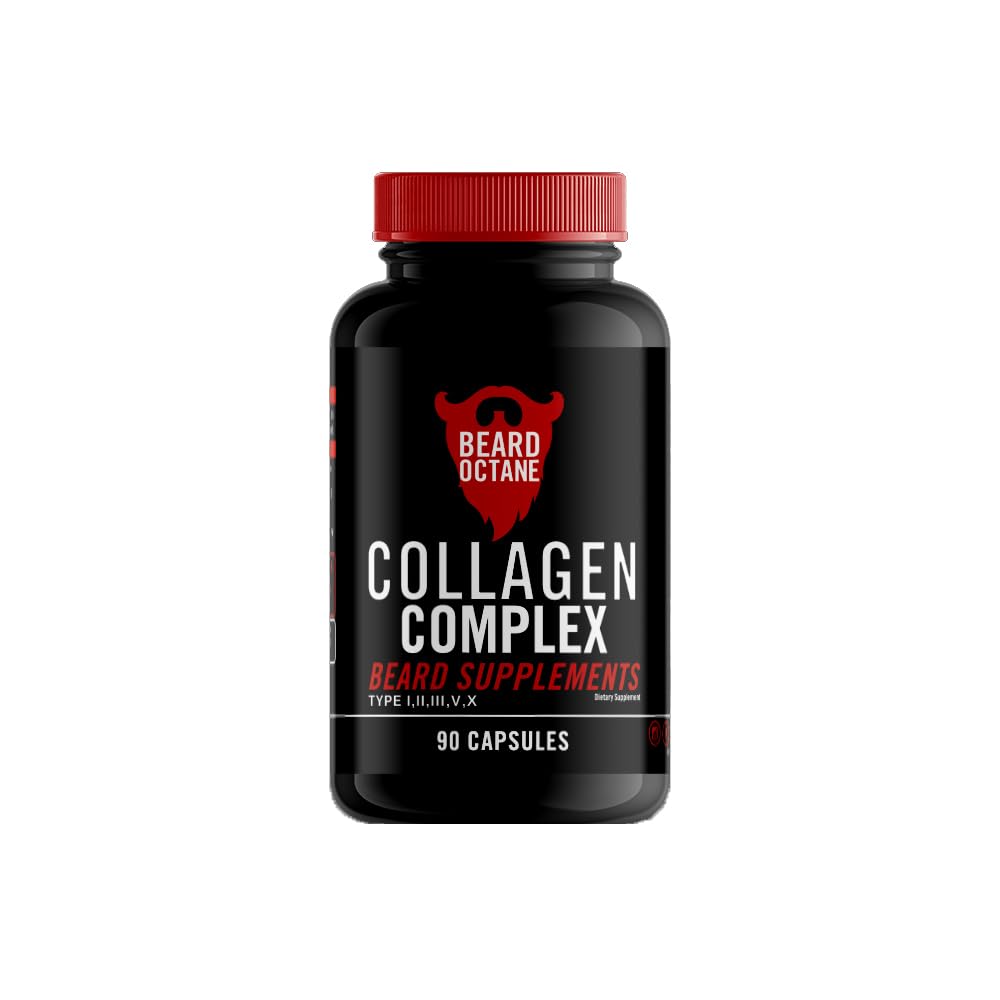 Barbă Octane Collagen - Barbă de creștere a părului Multivitamine - 30 de zile de aprovizionare - sănătos, puternic, mai rapid, supliment de vitamina barbă gros - Made in the USA