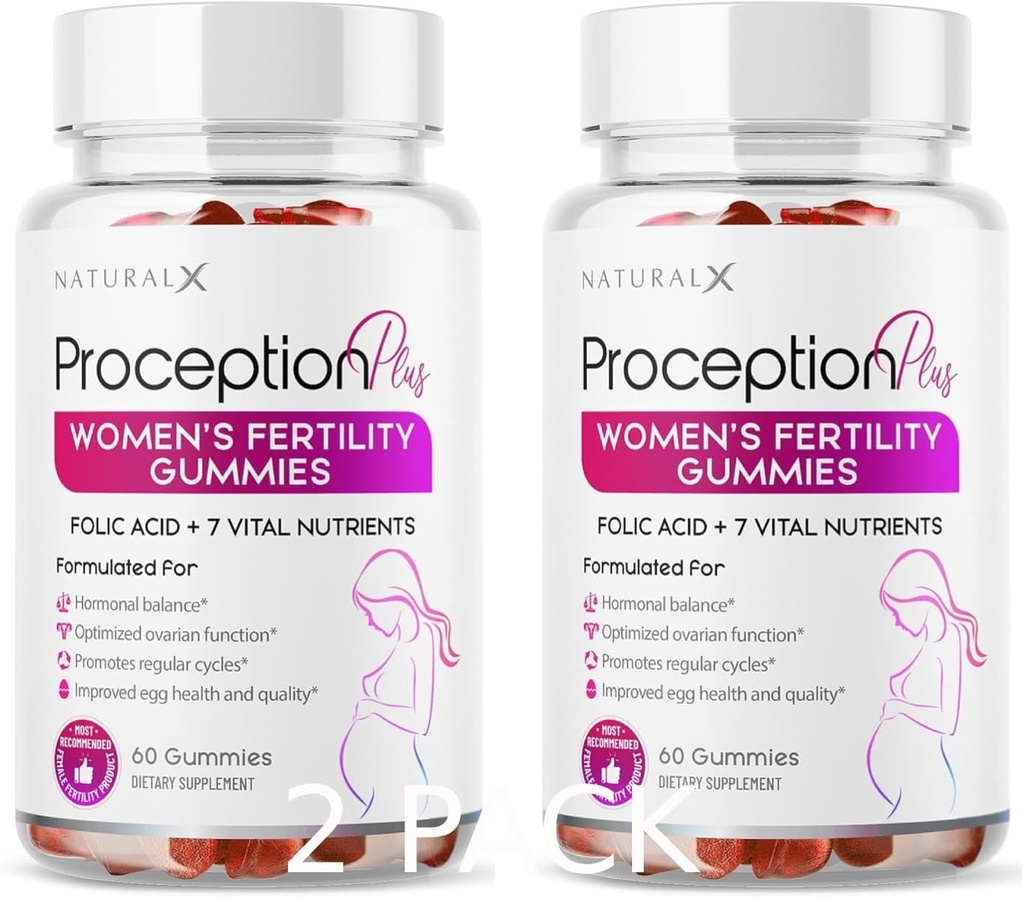 Gumele de fertilitate pentru femei - Myo-Inositol, Acid folic, Biotin, Vitamine B - Suplimentul Inositol pentru Suportul de Fertilitate Femelă, Echilibru de Hormoni, Ovulație, Concepție Prenatală (60 Gume, 2 Pack)