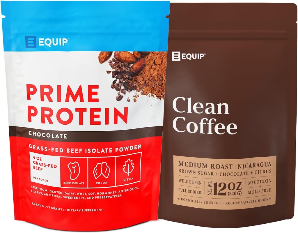 Equip Foods Prime Proteine Powder Ciocolată și aur standard de cafea curată