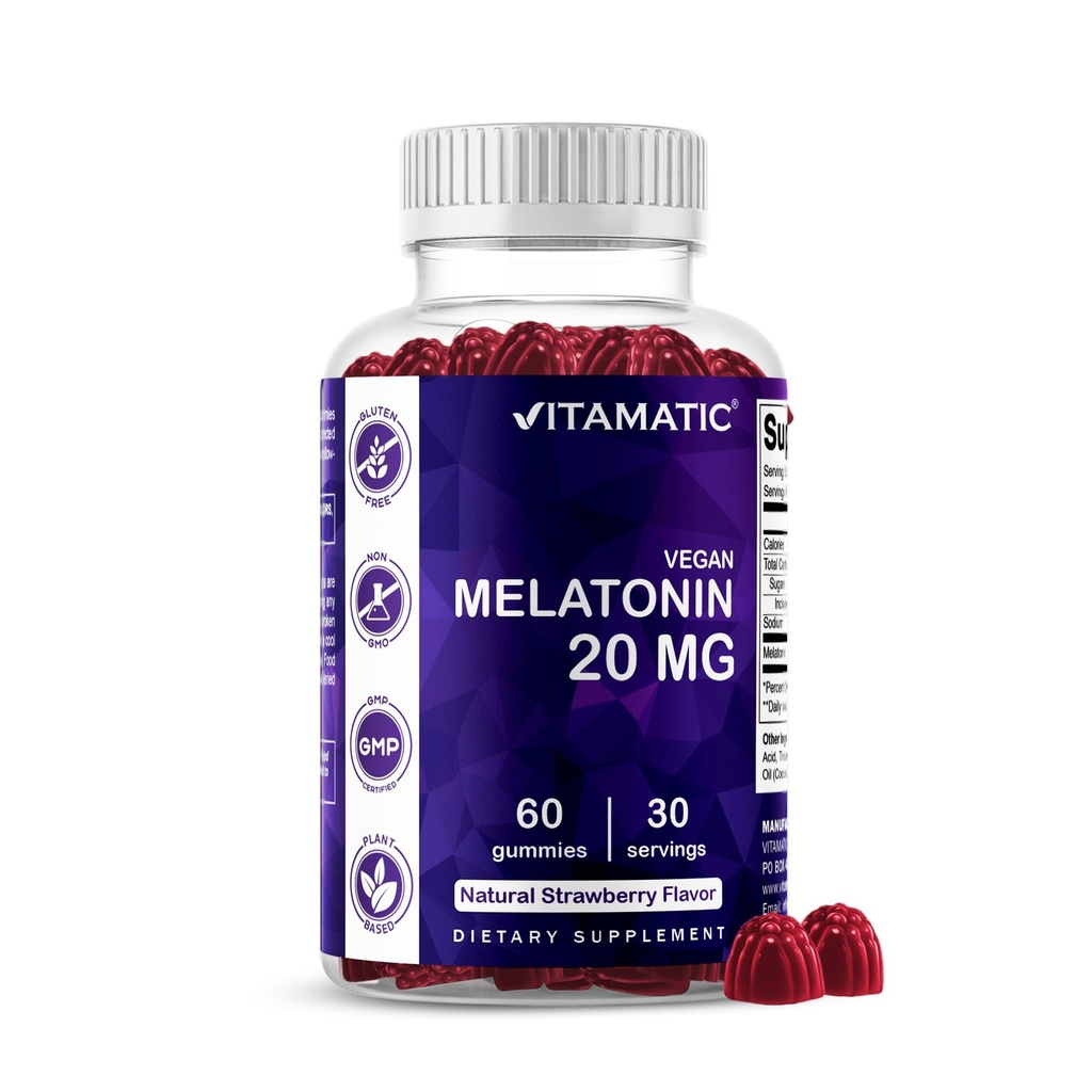 Melatonina vitamatica 20mg Gummie pentru adulti, 30 Serviri - 60 Conte - Supliment de formare non-habit