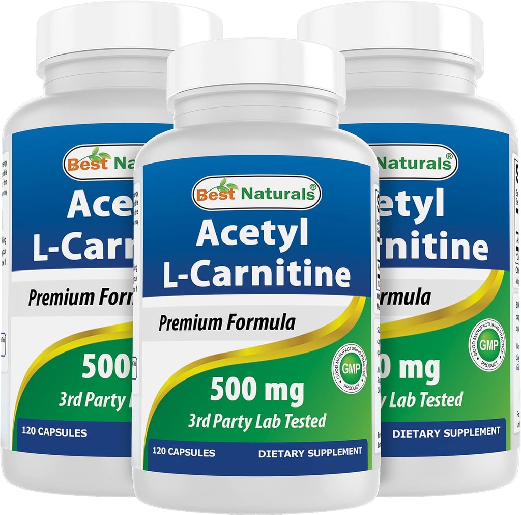 Cele mai bune Naturale Acetil L-Carnitina (ALCAR) 500 mg, 120 capsule, 120 serviri - non-GMO și gluten gratuit, 1 capsulă per servire (3 ambalaj)