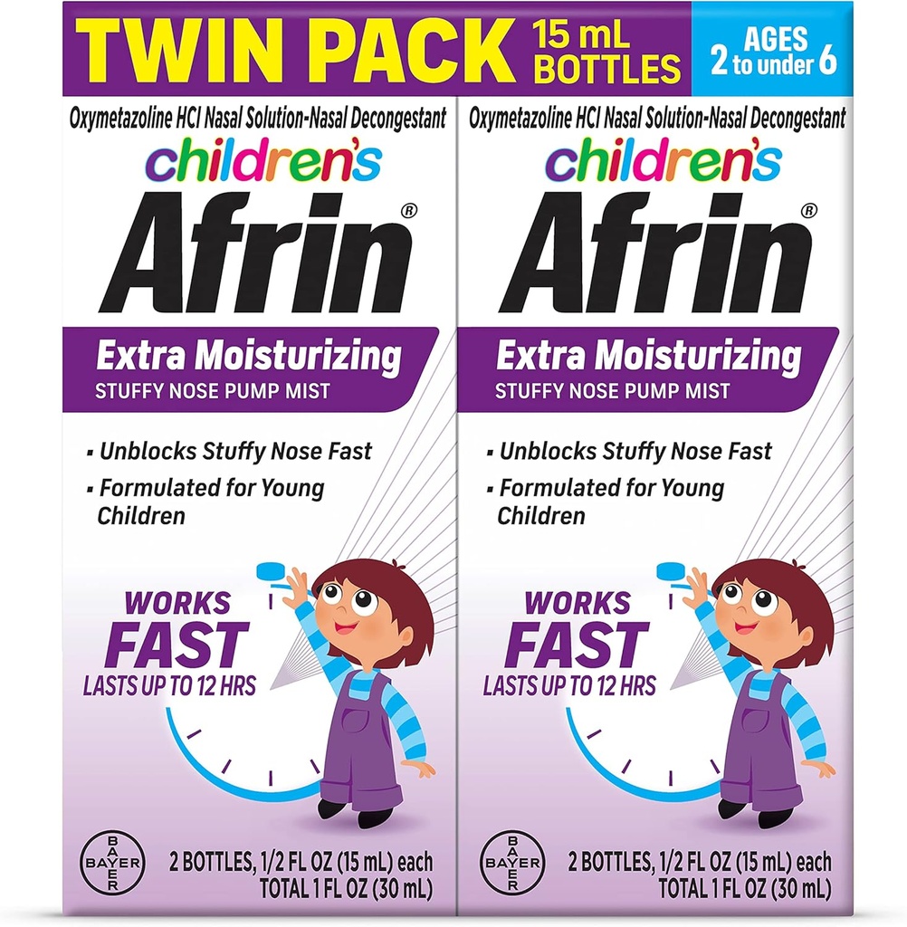 Afrin pentru copii plus hidratare Mist nazale, non-drowsy, rapid-acționare decongestionant pentru până la 12 oră Stuffy nas de ajutor, copii vârstele 2-6, .5 fl oz (Pachet de 2)