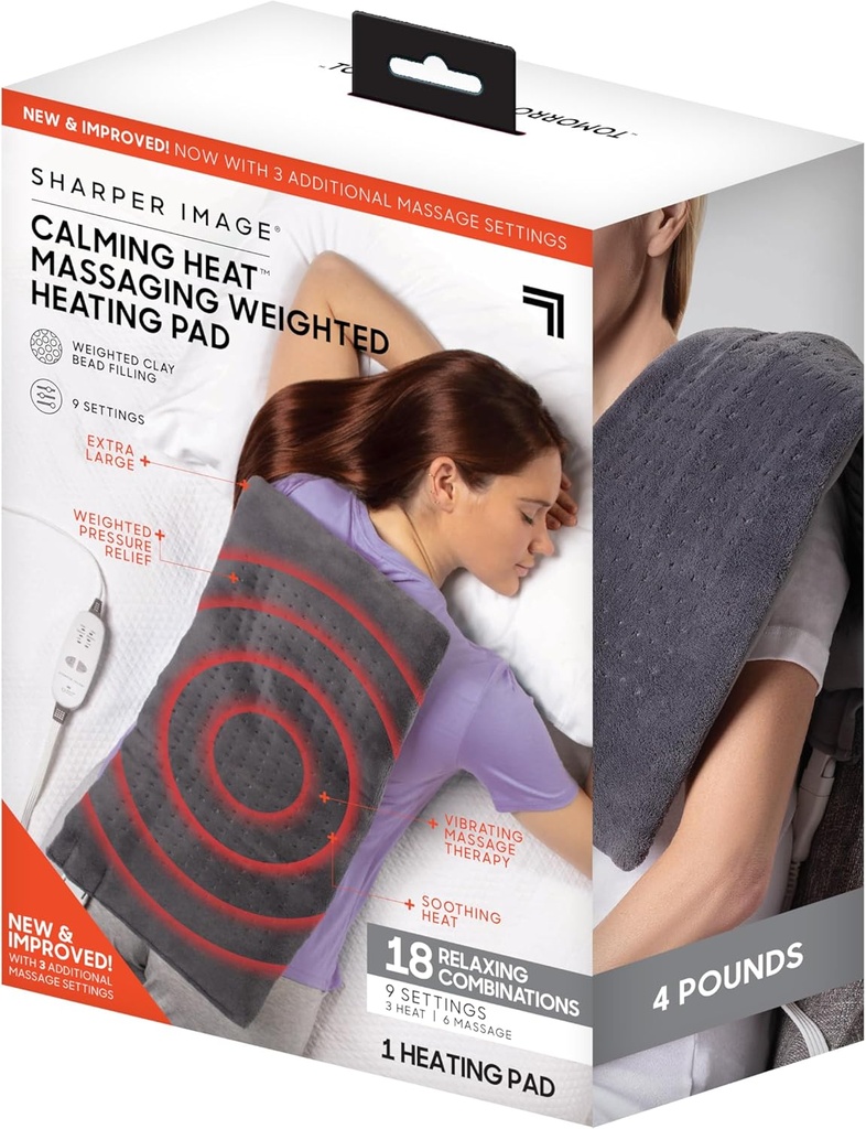 Caldura de masaj calmant Pad de incalzire Heating Heating Heating Sharper Image- Greutate Pad electrice cu vibratii masaj, 9 Setări- 3 Caldura, 6 Masaj- 18 Combinatii relaxante, 12