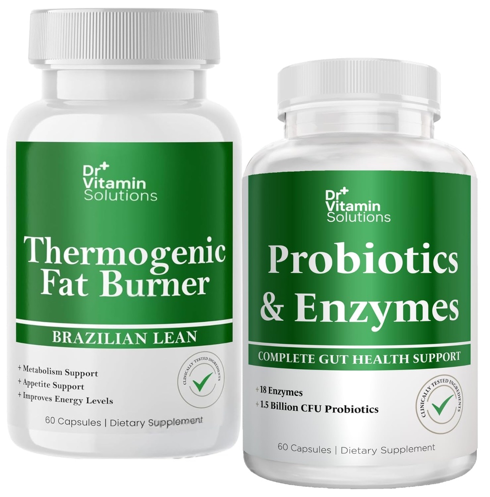 DR VITAMIN SOLUŢII Termogenic Fat Burner & Probiotice Enzime digestive cu prebiotice pentru sanatate digestiva si protectie pentru femei si barbati - Bundle 90 Capace