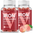 Vegan Gummie de fier - Suplimentul de multivitamine cu vitamina C, A, B & Zinc - Sanatate sange si suport energetic pentru deficienta de fier, anemie, nu dupa gust - aromă de piersici(2 Pachete)