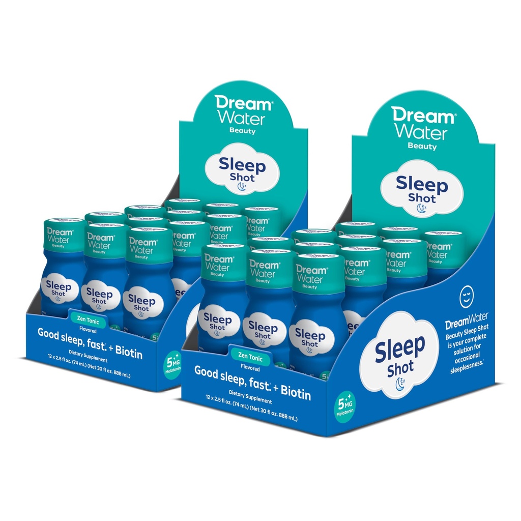 Dream Water Beauty Sleep Aid Drink Supplement; Melatonina 5mg, GABA, 5-HTP, Plus Biotina pentru piele sanatoasa, par si unghii; 2.5 oz Sleep Shots, Zen Tonic 24-Count