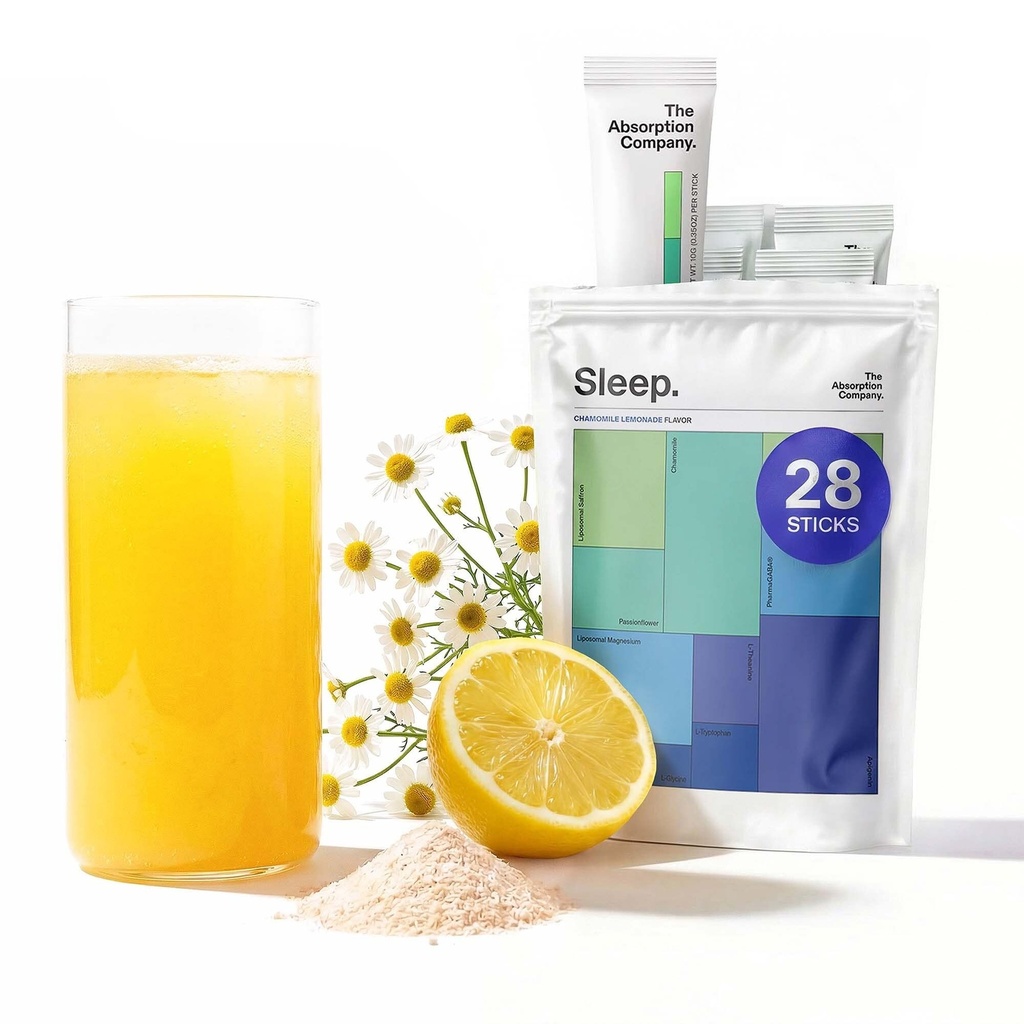 Sleep Aid Powder - Calmant băutură pentru somn adânc cu Liposomal Saffron, Magneziu & PharmaGABA Melatonina-gratuit Supliment natural pentru a reduce stresul și îmbunătățirea calității somnului Chamomile Lemonade 28 Sticks