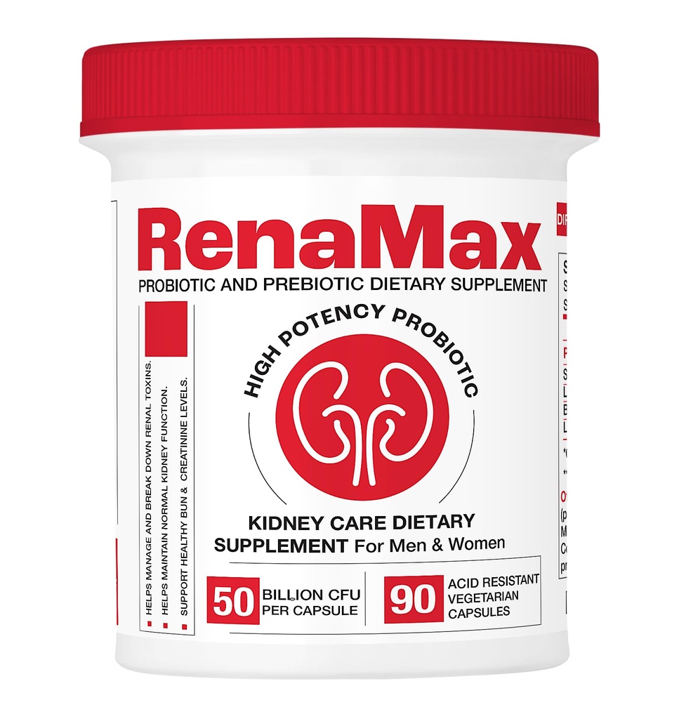 Capsule Restaurante renale şi Supliment de îngrijire a rinichilor - Supliment probiotic şi prebiotic pentru susţinerea funcţiei renale normale - 50 miliarde CFU per capsulă - Made in U.S.A (90 capsule (1 ambalaj)))