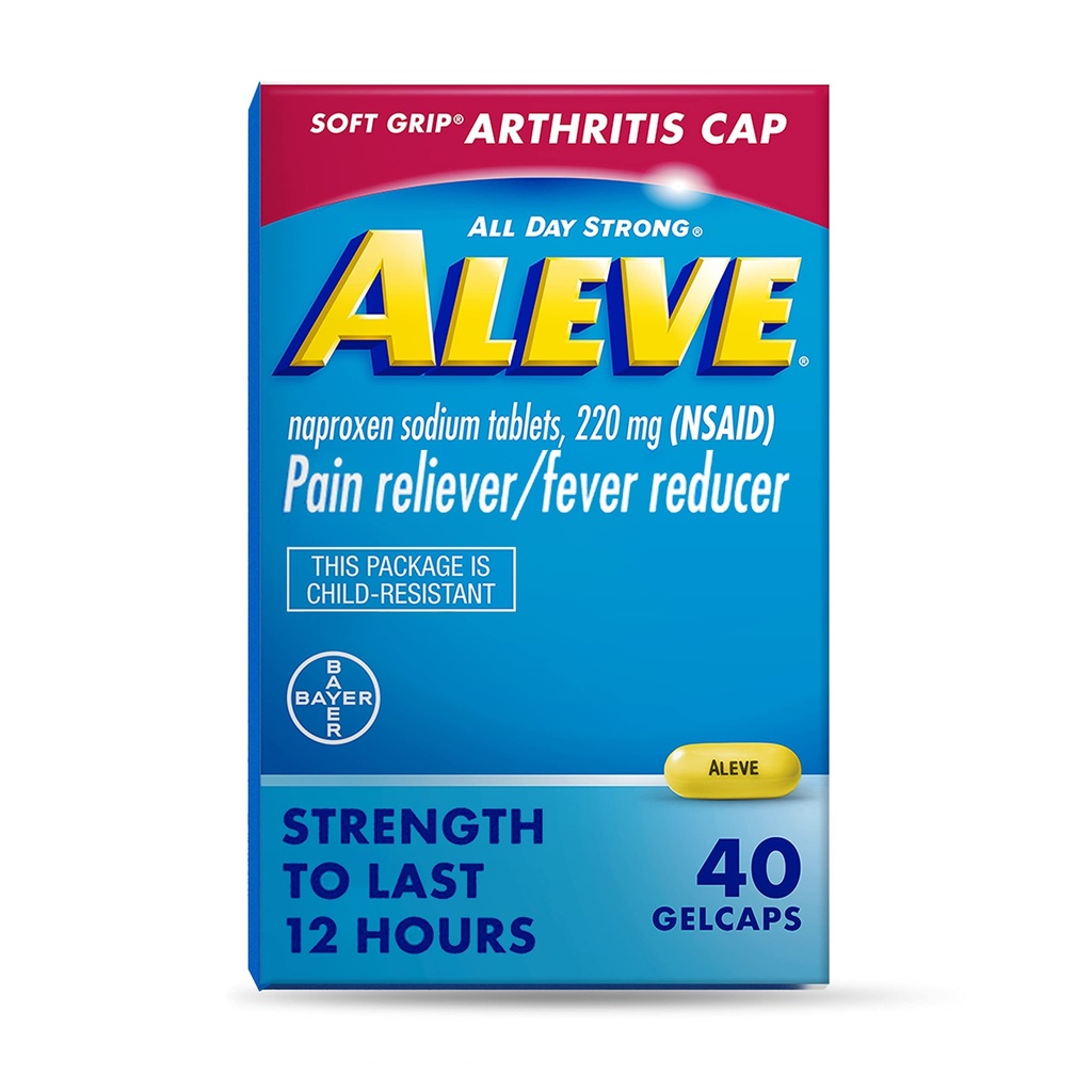 Aleve Gelcaps cu Soft Grip® Cap, Naproxen Sodium, Pain Relief Medicine, 40 Count