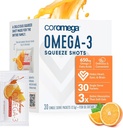 Coromega Omega 3 Suplimentul de ulei de pește, 650mg de Omega-3s cu 3X mai bine de absorbție decât Softgels, Orange Flavor, 30 Pachete de unică servire