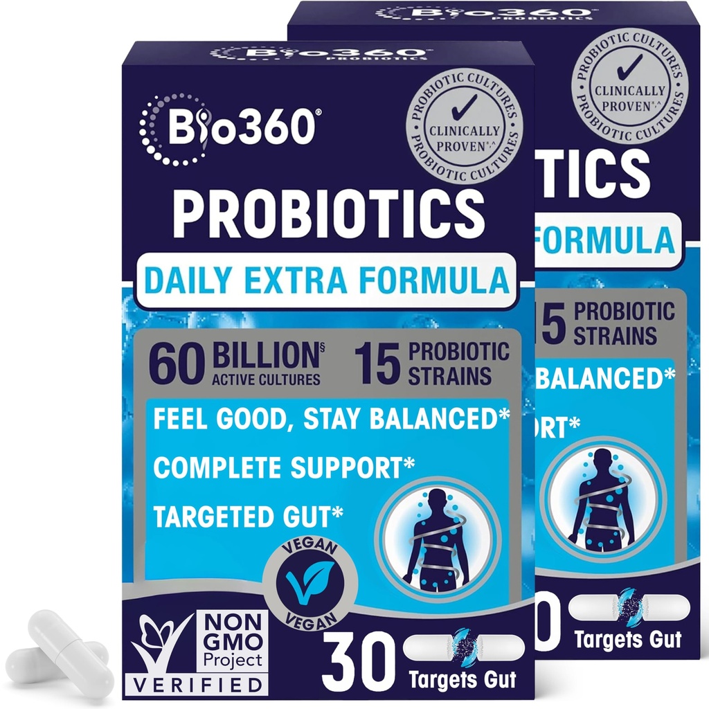 Putere suplimentară Probiotic pentru sanatate digestiva si suport imunitar, 60 Miliarde CFU & 15 Tulpini, Probiotice pentru sanatate gut pentru barbati si femei suporta constipatie ocazionala, diaree, gaz si balonare, 60CT