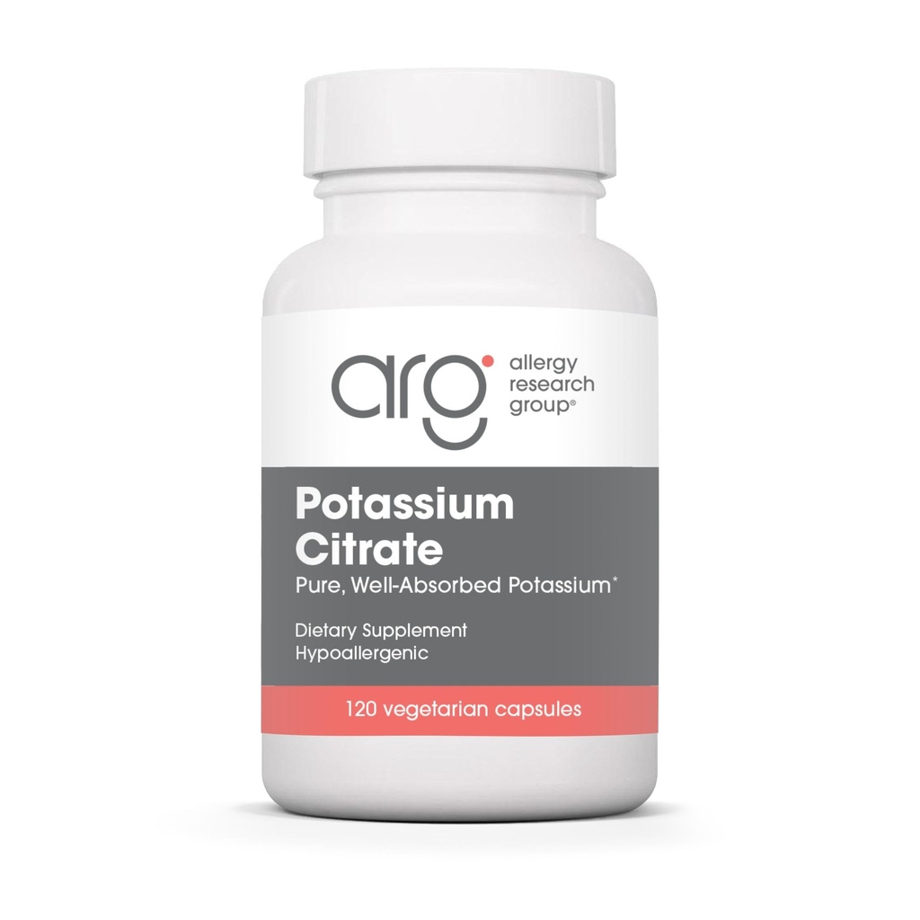 Grupul de cercetare alergii Citrat de potasiu - pentru bărbați și femei, organice, pure, bine-absorbite, 99mg Supliment, Capsule vegetariene - 120 Conte