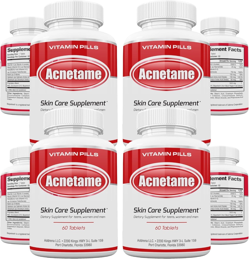 4 Pack- Vitamin Supplements for Acne Treatment- Hormonal Pimple Tablets to Clear Oily Skin for Women, Men, Teens, and Adults