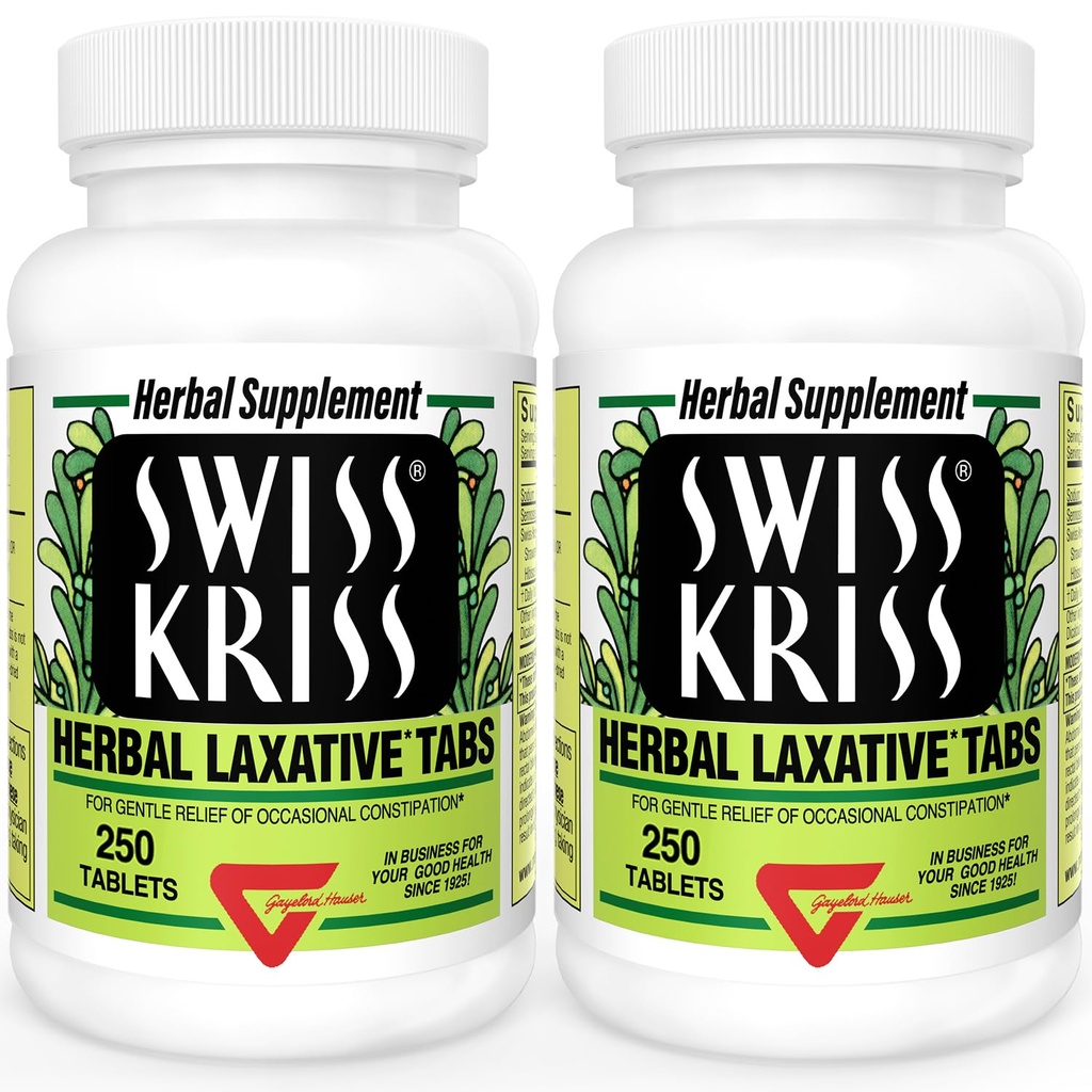 Comprimate Laxative Swiss Kriss Herbal, Laxative naturale pentru constipație Relief, Senna Laxative, 250 comprimate, (Pachet de 2)
