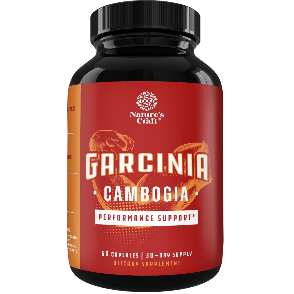 Capsule de extract Garcinia Cambogia puternic cu 60% HCA - non- Stimulant Garcinia Cambogia pierdere in greutate Supliment cu acid hidroxicitric si crom pentru echilibru, suport energetic si metabolic - 60 Conte
