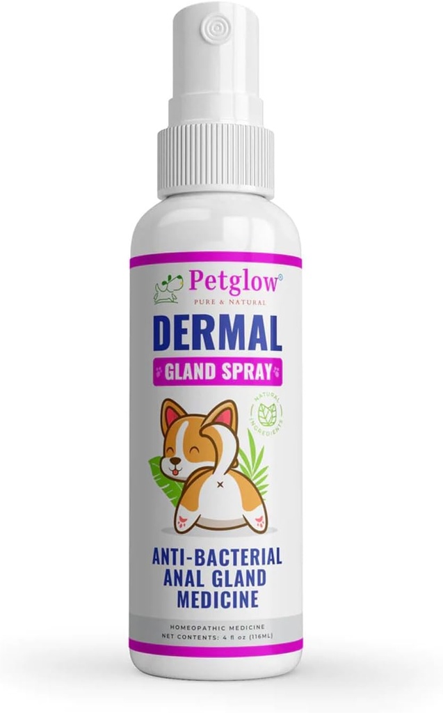 Petglow Anal Gland Medicina, Curatare anala pentru câini, Anal Gland Support, Pet Grooming Spray, Tratează și previne Dog Anal Gland Infecție, Felina Anal Gland Relief Hygiene Spray - 4 fl oz