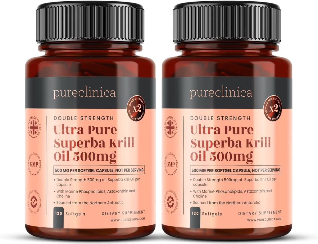 Ultra Pure Krill ulei 500mg x 240 capsule (2 sticle) - Sursat în apele nepoluate de Antarctica furnizarea unei bogate aprovizionare de Astexanthin, Omega 3, și vitamina D