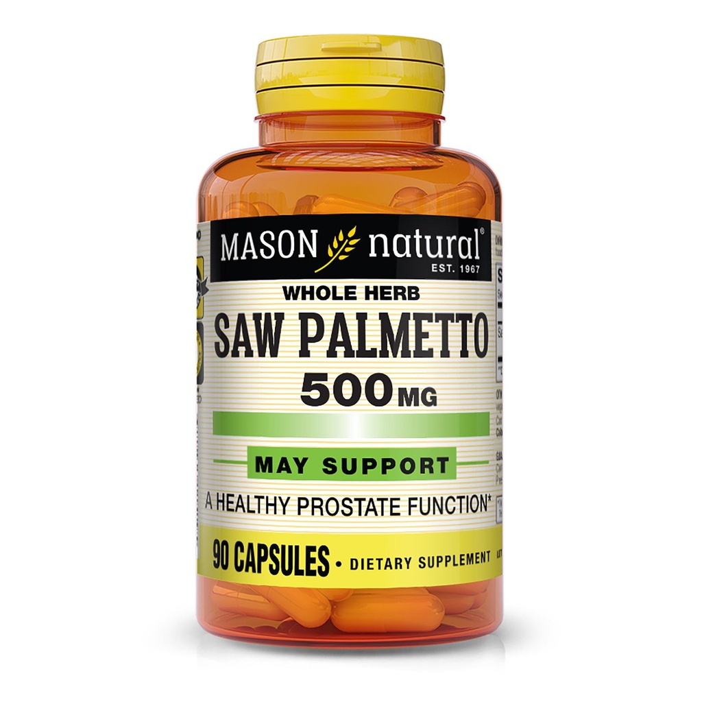 MASON NATURAL Saw Palmetto 500 mg, Susţine prostată sănătate şi funcţie urinară, 90 capsule