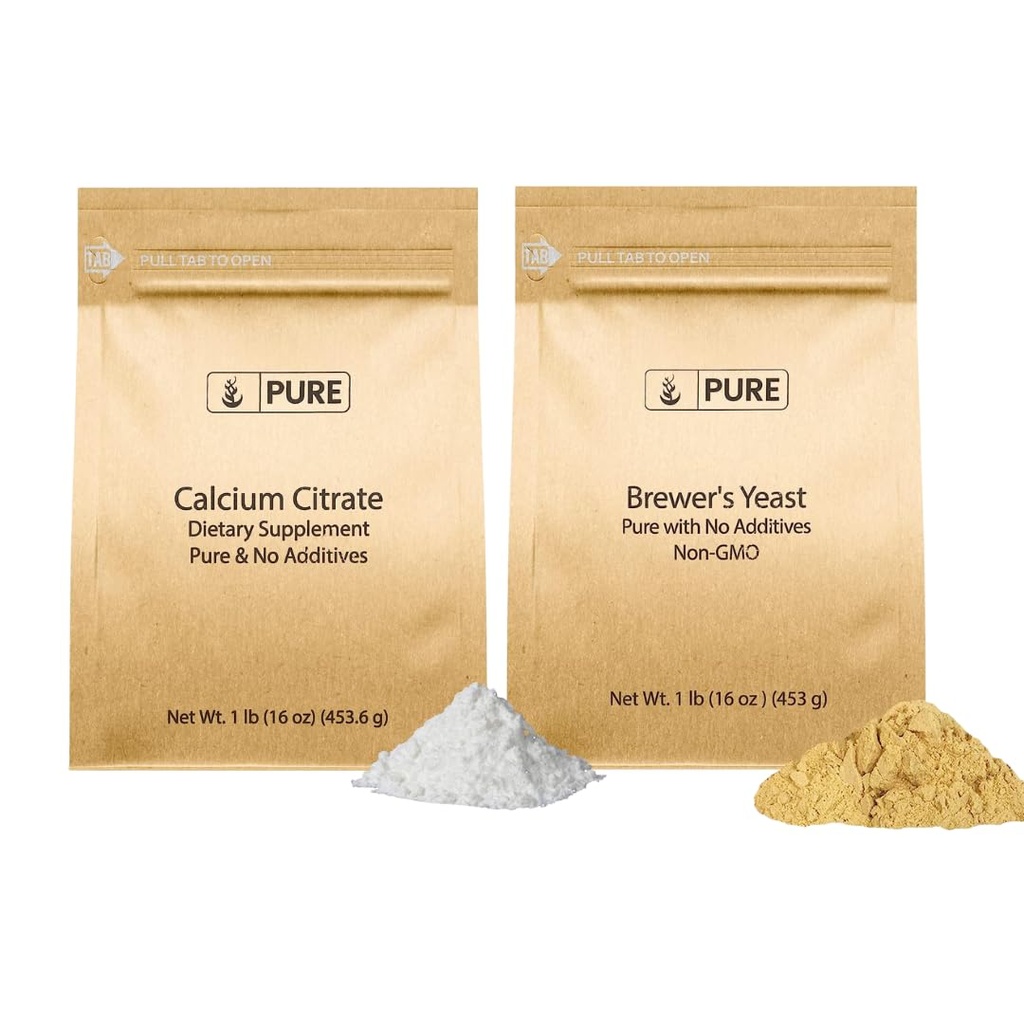 Ingrediente originale pure Brewer's Yeast and Calciu Citrate Bundle, 1 lb Fiecare, fără aditivi sau Fillers, Suplimente